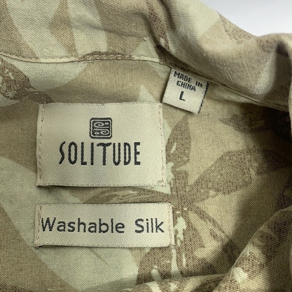 MEN’S Solitude Khaki Hawaiian Print Silk Button Down Short Sleeve Shirt Size L - Picture 4 of 5